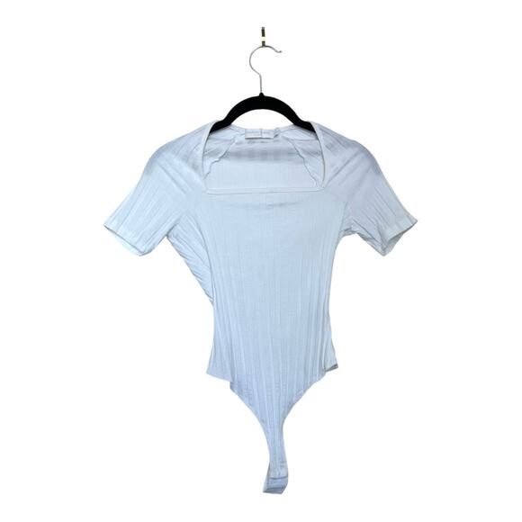 Jonathan Simkhai Standard Milo Rib Squareneck Bodysuit Size XS in White - Picture 1 of 3